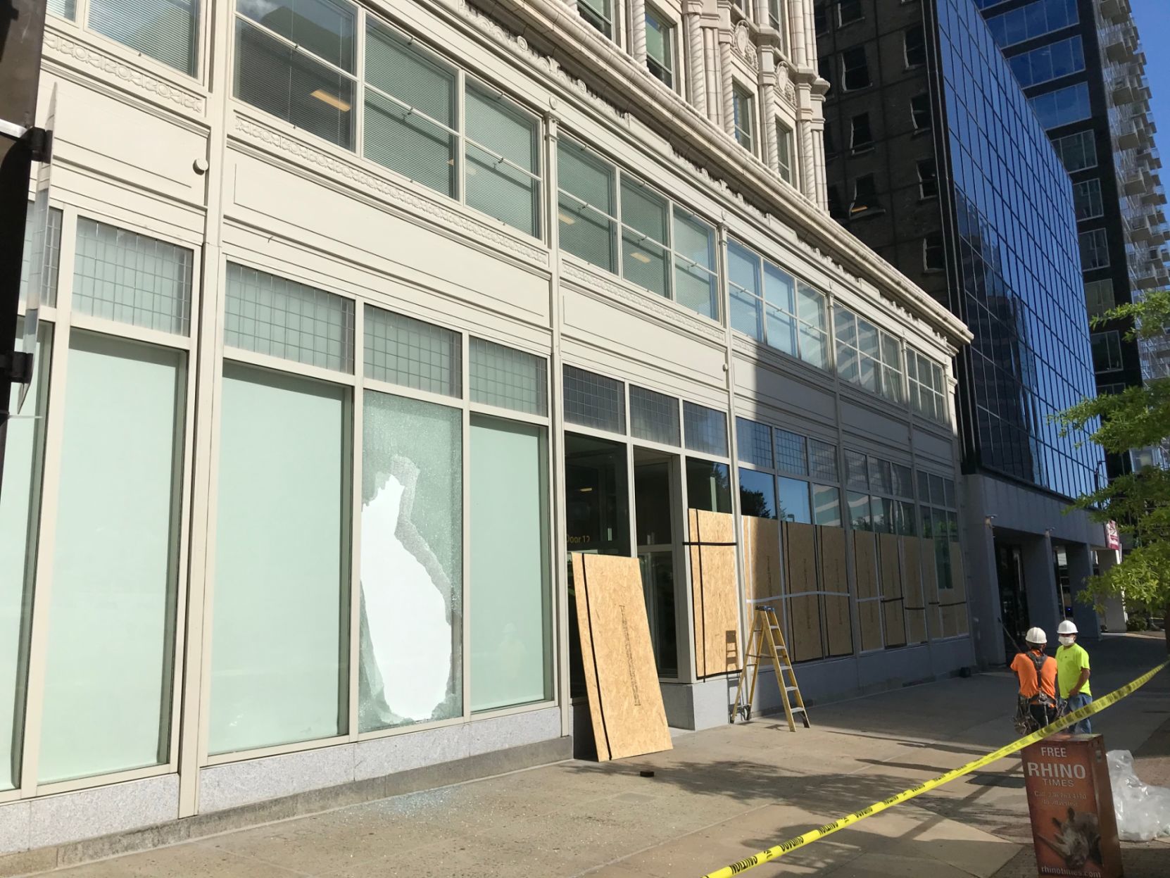 Downtown Greensboro damage - Lincoln Financial Building